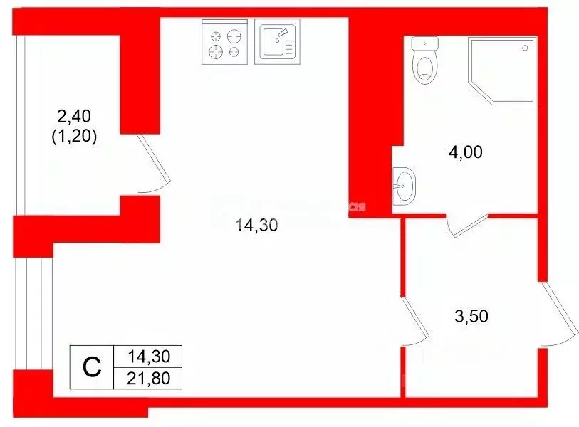 Студия Санкт-Петербург ул. Вадима Шефнера, 10к1 (21.8 м) - Фото 1