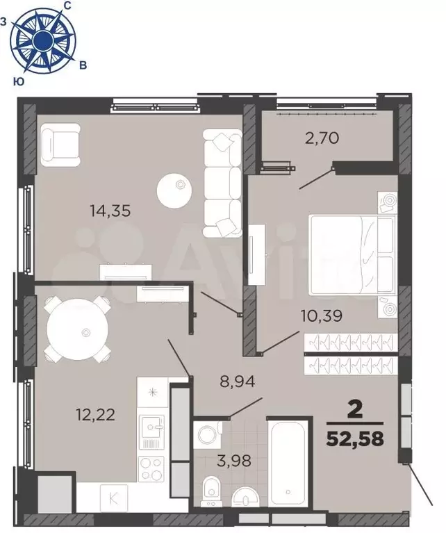 2-к. квартира, 51,2 м, 24/25 эт. - Фото 1