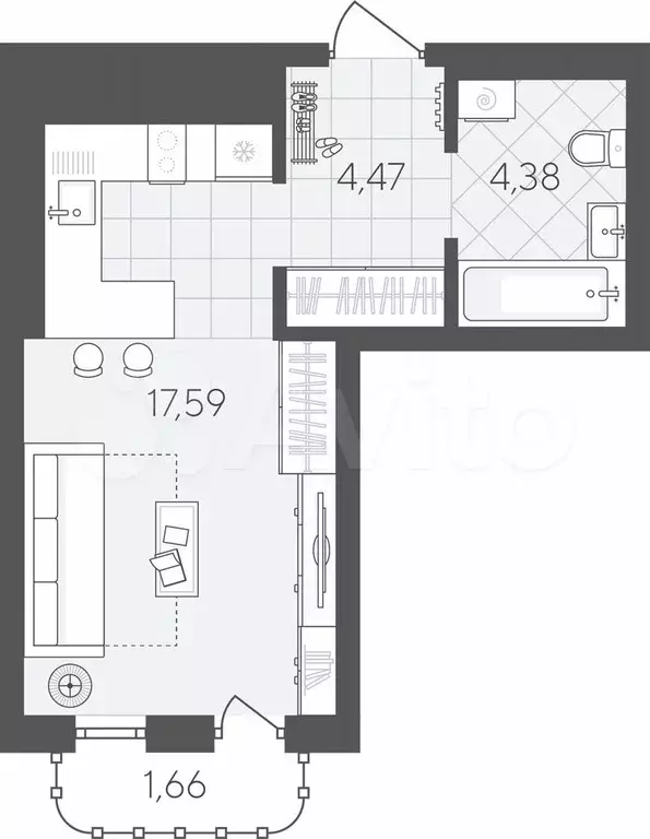 Квартира-студия, 28,1 м, 13/24 эт. - Фото 0