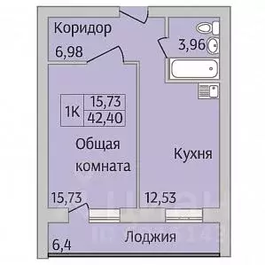 1-к кв. Новосибирская область, Новосибирск ул. Юности, 7 (42.4 м) - Фото 0