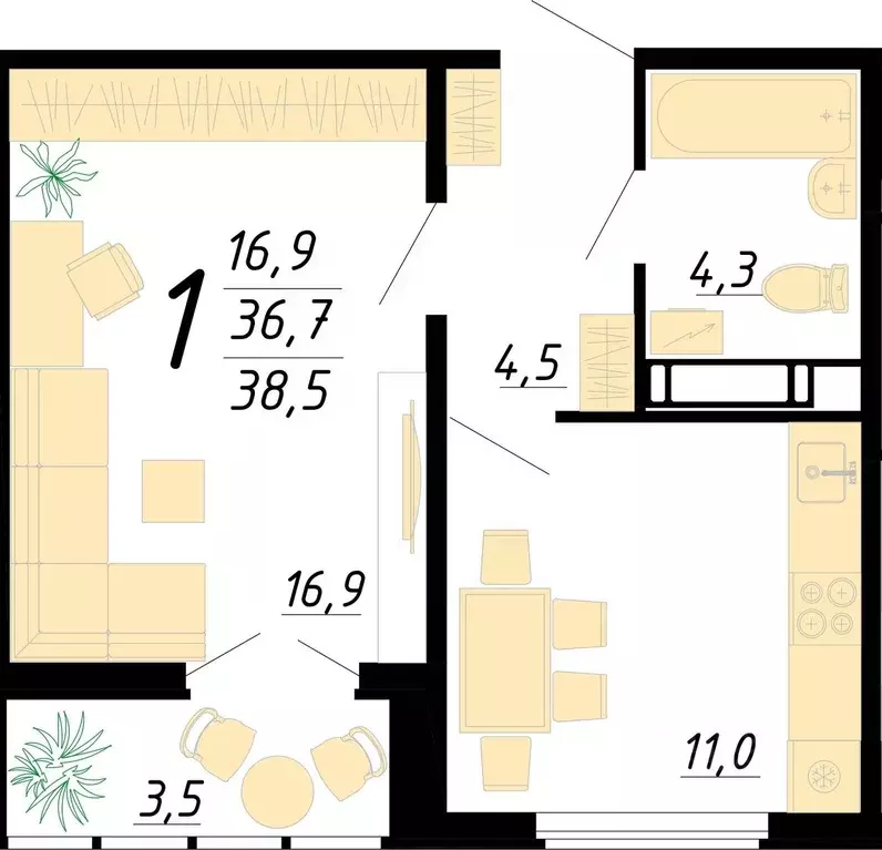 1-к кв. Воронежская область, Воронеж ул. Пескова, 8 (38.5 м) - Фото 1