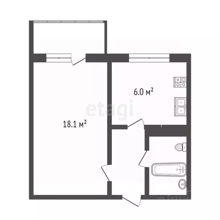 1-к кв. Псковская область, Псков Гдовская ул., 25 (31.1 м) - Фото 1