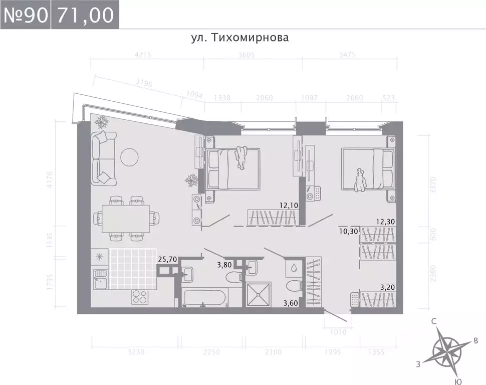 2-к кв. Татарстан, Казань ул. Волкова (71.0 м) - Фото 0