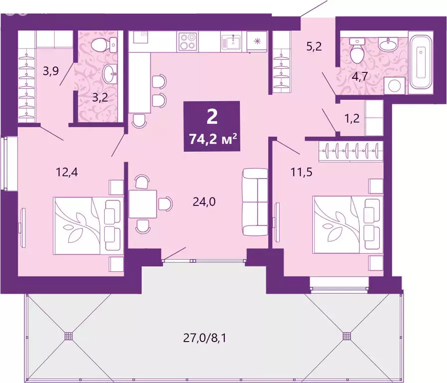 2-комнатная квартира: Калининград, Байкальская улица, 1к6 (75.5 м) - Фото 2