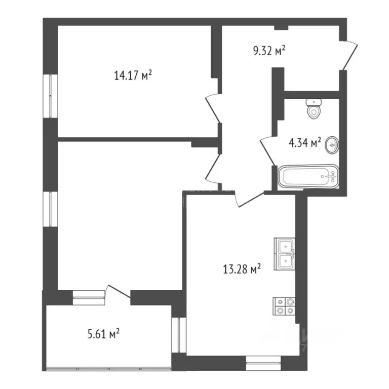 2-к кв. Тюменская область, Тюмень ул. Монтажников, 61 (55.8 м) - Фото 1