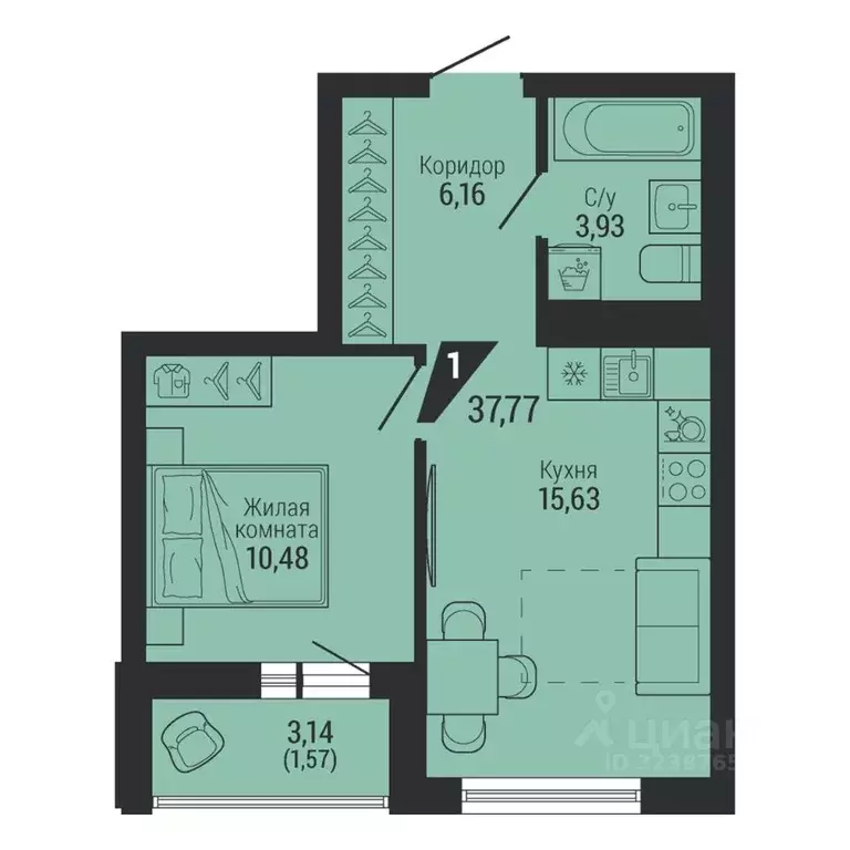 1-к кв. Свердловская область, Екатеринбург пер. Ученический, 4 (37.56 ... - Фото 1