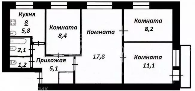 4-к кв. Томская область, Томск Красноармейская ул., 134 (60.8 м) - Фото 2
