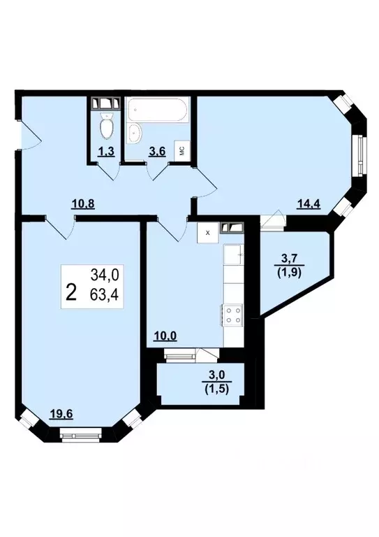 2-к кв. Ярославская область, Ярославль 2-й мкр,  (63.4 м) - Фото 1