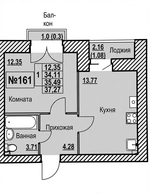 1-комнатная квартира: посёлок Красный Бор, Яковлевский проезд, 4 (37.3 ... - Фото 1