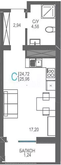 Квартира-студия, 26м, 14/16эт. - Фото 0