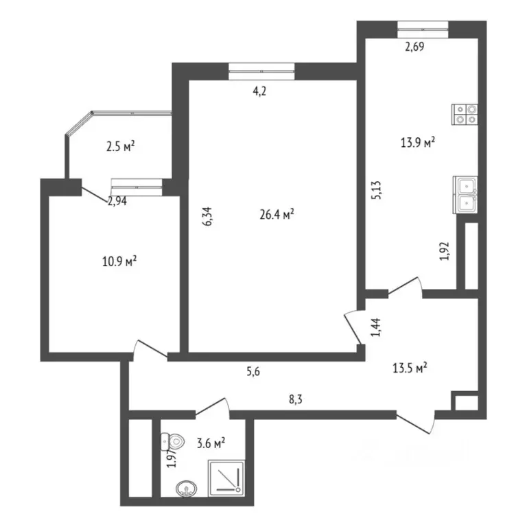 2-к кв. Тюменская область, Тюмень ул. Максима Горького, 68 (71.0 м) - Фото 2