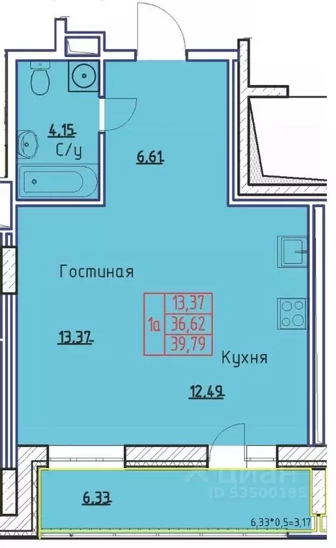 1-к кв. Саха (Якутия), Якутск ул. Федора Попова, 4 (39.79 м) - Фото 1
