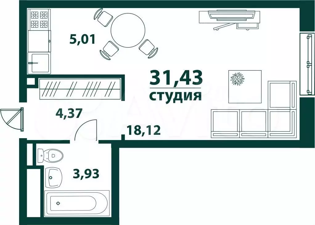 1-к. квартира, 31,4 м, 23/24 эт. - Фото 1