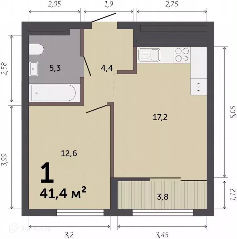 Продаётся 1-к квартира, 41.5 м - Фото 1