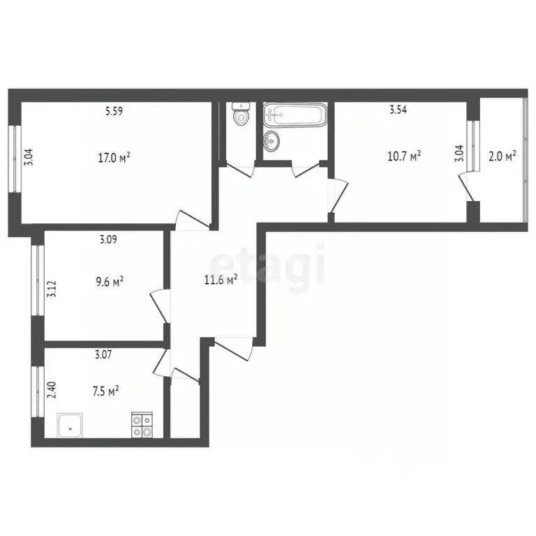 3-к кв. Псковская область, Псков Рижский просп., 53 (61.8 м) - Фото 1