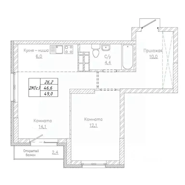 2-к кв. Новосибирская область, Новосибирск Тульская ул., 74 (49.0 м) - Фото 0