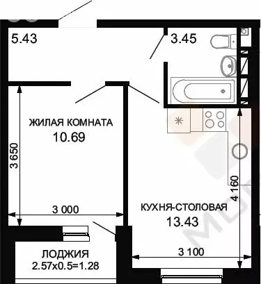 1-комнатная квартира: Краснодар, Скандинавская улица, 1к10 (35 м) - Фото 0