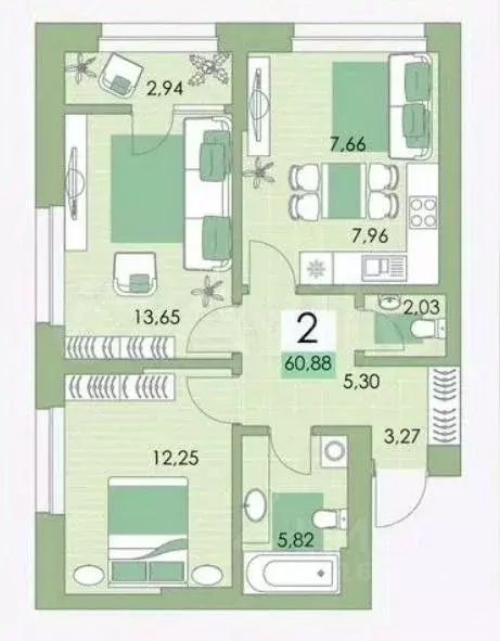 2-к кв. Башкортостан, Уфа ул. Подполковника Недошивина, 11 (57.5 м) - Фото 1