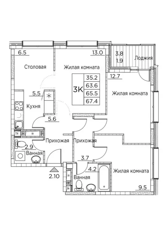 3-к кв. Приморский край, Владивосток ул. Расула Гамзатова, 7к3 (67.4 ... - Фото 0