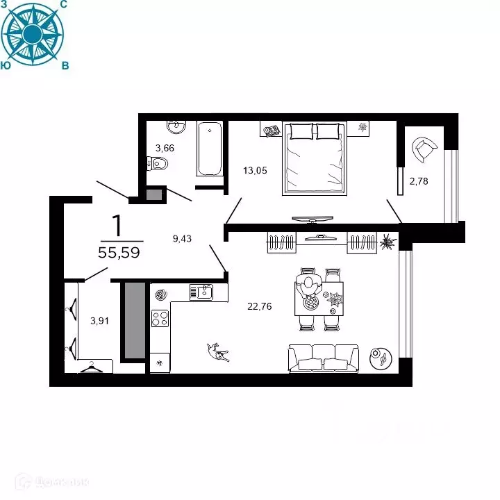 1-к кв. Рязанская область, Рязань ул. 1-я Железнодорожная (55.59 м) - Фото 0