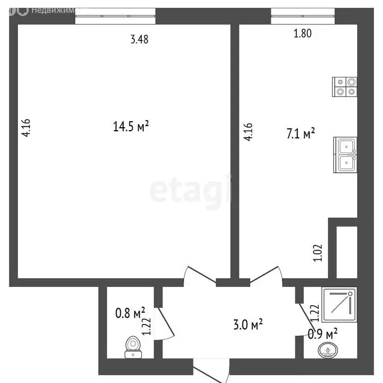1-комнатная квартира: посёлок Малое Исаково, Гурьевская улица, 17 (26 ... - Фото 1