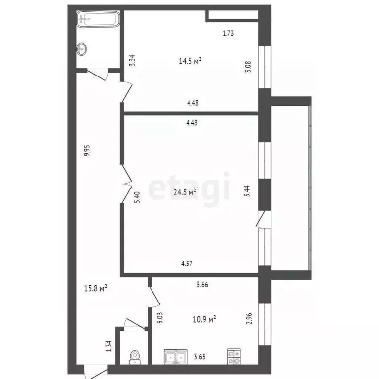2-к кв. Вологодская область, пос. Сосновка ул. Комсомольская, 2 (69.7 ... - Фото 1
