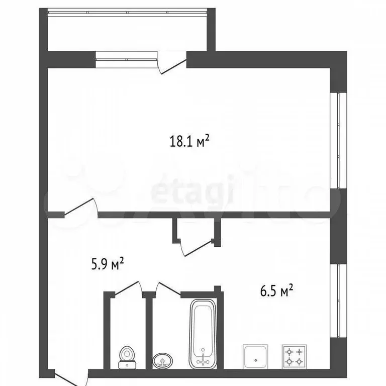 1-к. квартира, 35 м, 5/5 эт. - Фото 1