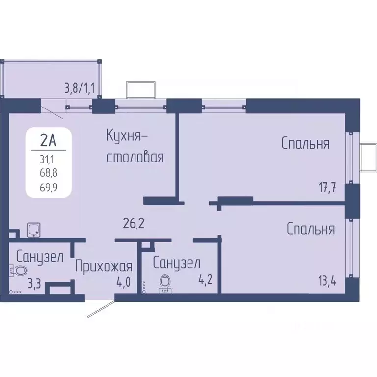 2-к кв. Красноярский край, Красноярск Свободный просп. (69.9 м) - Фото 1