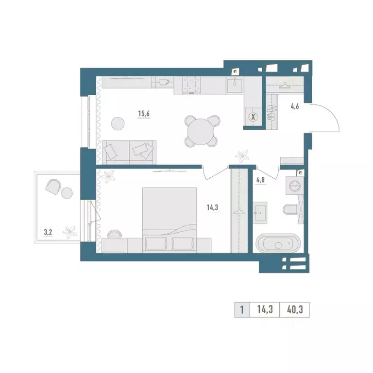 1-к кв. Башкортостан, Уфа Родина Парк жилой комплекс (40.3 м) - Фото 1