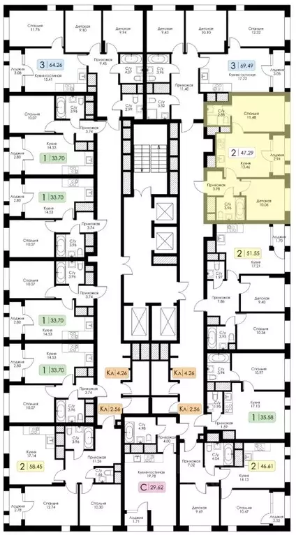 2-к кв. Тульская область, Тула Один жилой комплекс (47.29 м) - Фото 2