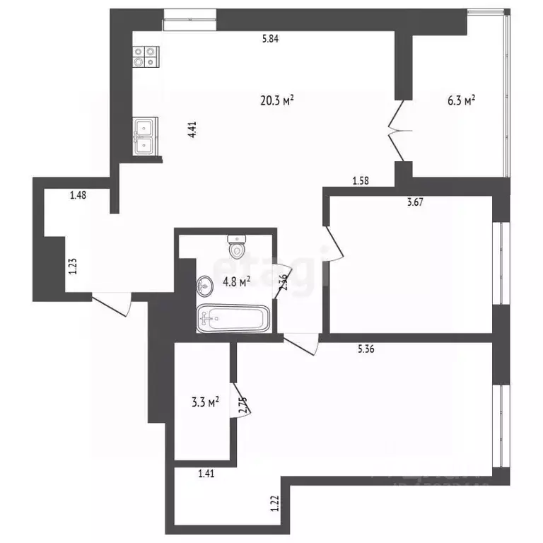 2-к кв. Тюменская область, Тюмень ул. Братьев Бондаревых, 5 (70.6 м) - Фото 1