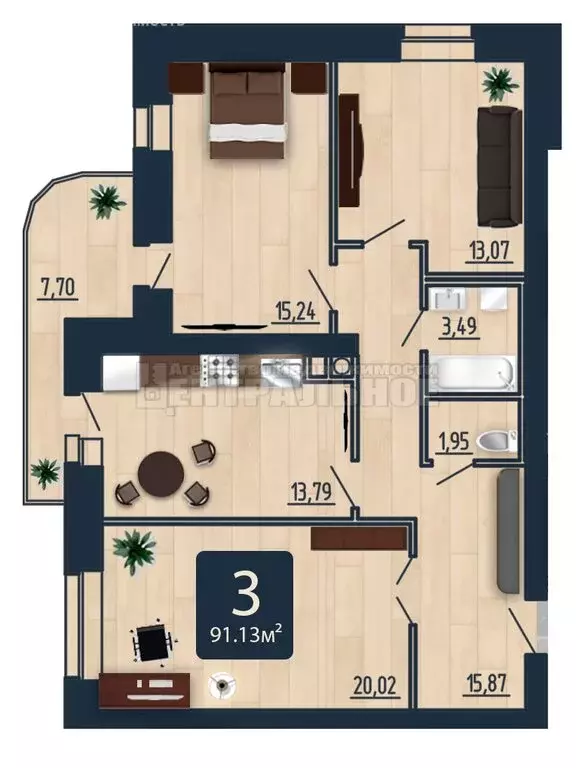3-комнатная квартира: Смоленск, улица Попова, 30 (91.13 м) - Фото 0