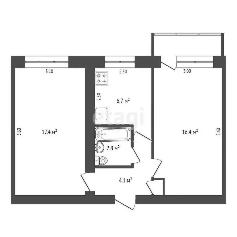 2-комнатная квартира: Балашов, улица Орджоникидзе, 11Б (47.9 м) - Фото 0