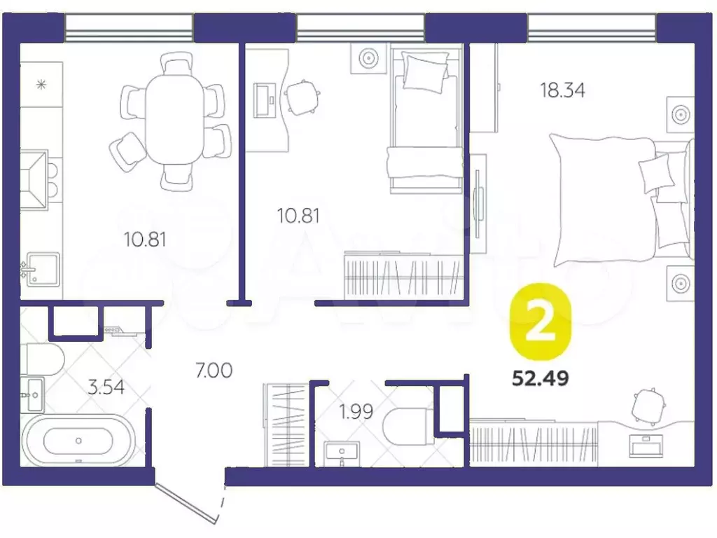 2-к. квартира, 52,5 м, 3/4 эт. - Фото 1