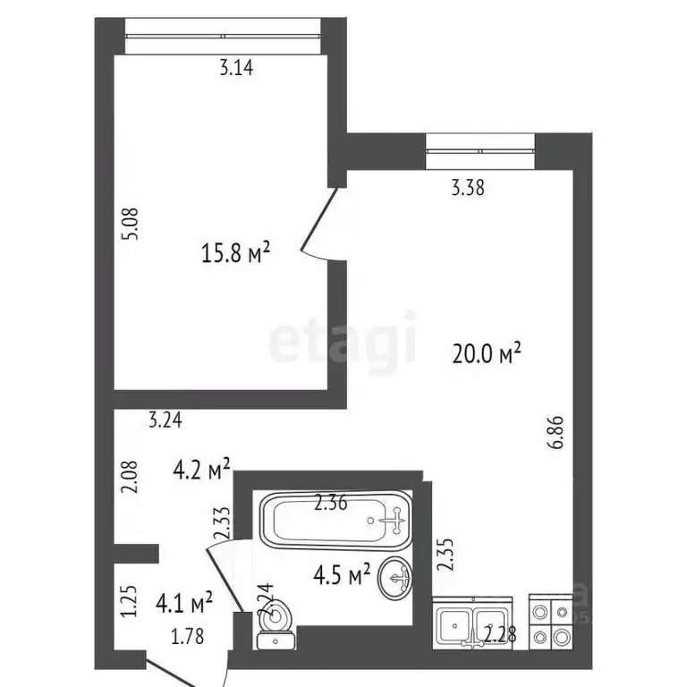 2-к кв. Кемеровская область, Кемерово ул. Дружбы, 30 (48.0 м) - Фото 1