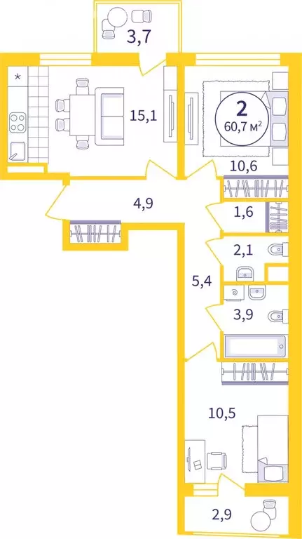 2-комнатная квартира: Екатеринбург, ЖК Астон Реформа (56.67 м) - Фото 0