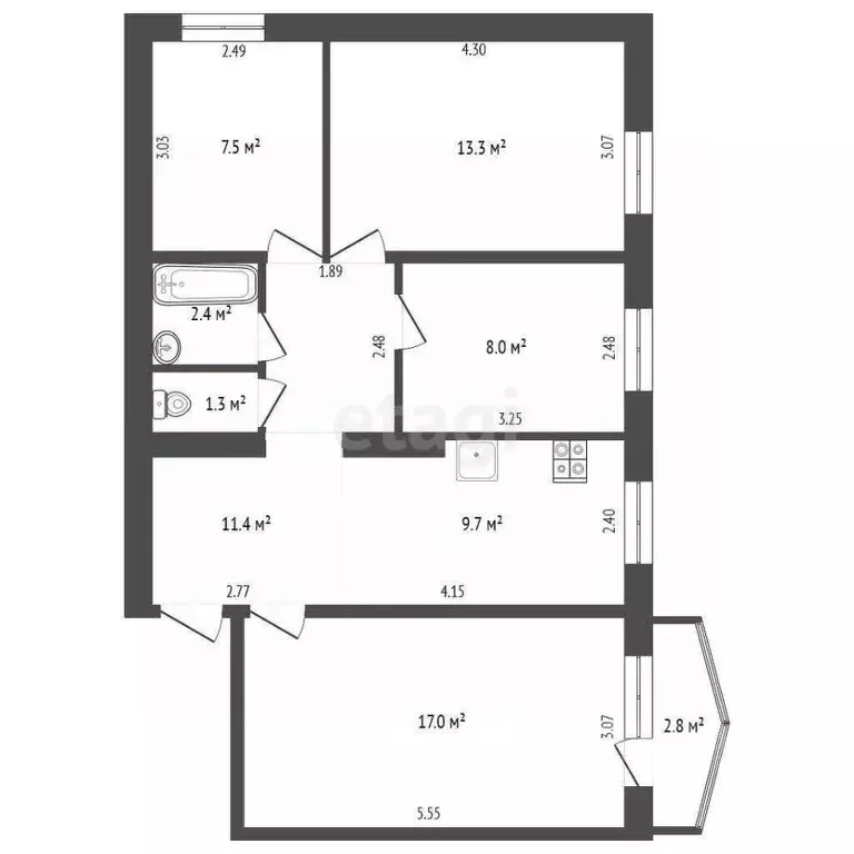 4-к кв. Саха (Якутия), Якутск просп. Ленина, 11/1 (72.2 м) - Фото 2