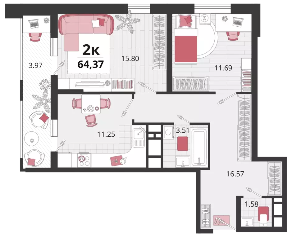 Продаётся 2-к квартира, 64.37 м - Фото 0