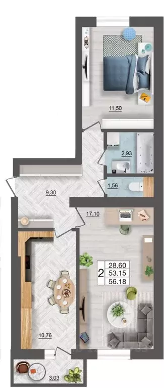 2-к кв. Смоленская область, Смоленск Краснинское ш., 28А (56.16 м) - Фото 1