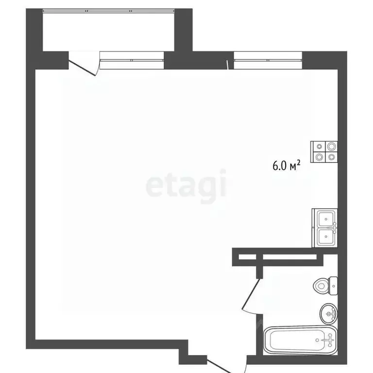 Студия Омская область, Омск ул. 1-ой Красной Звезды, 65 (34.4 м) - Фото 1