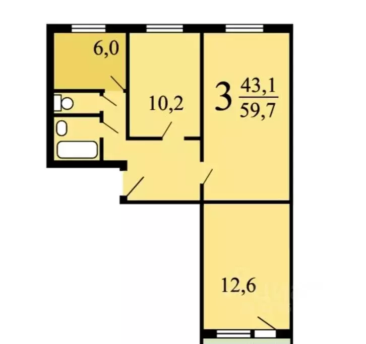 3-к кв. Москва Медынская ул., 2К2 (59.0 м) - Фото 1