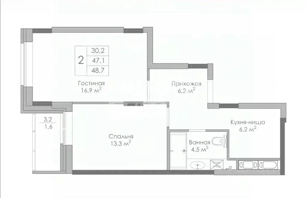 2-к кв. Липецкая область, Липецк Московская ул., 159к2 (48.7 м) - Фото 2