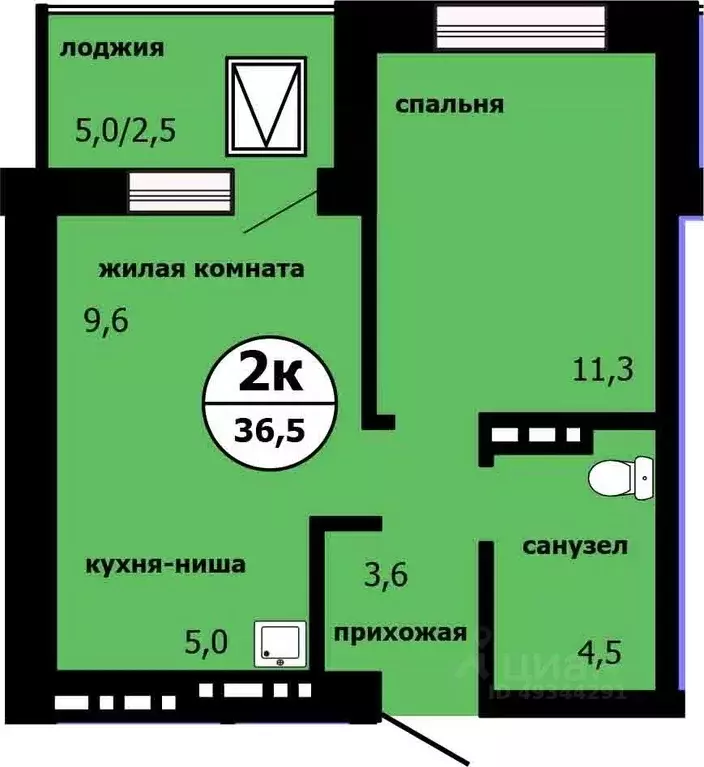 2-к кв. Красноярский край, Красноярск ул. Лесников, 55 (35.8 м) - Фото 0