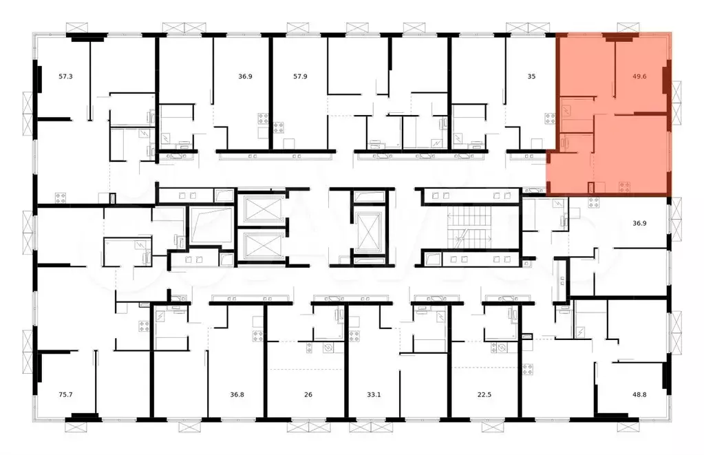 2-к. квартира, 49,6 м, 20/24 эт. - Фото 1