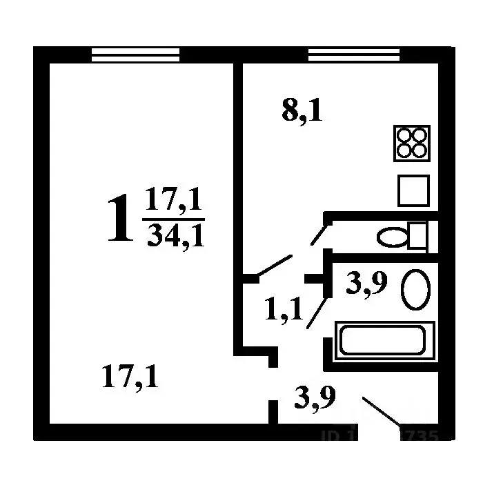 1-к кв. Москва Каширское ш., 132К1 (35.0 м) - Фото 1