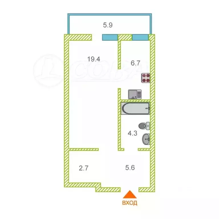 1-к кв. Курганская область, Курган ул. Коли Мяготина, 181 (44.6 м) - Фото 2