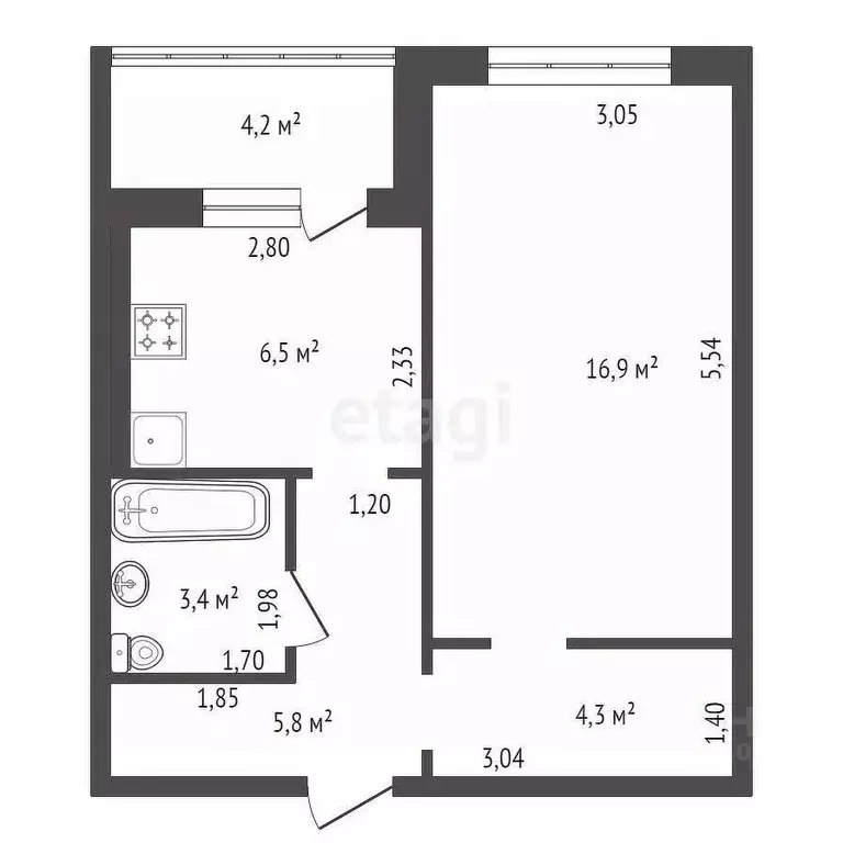 1-к кв. Башкортостан, Уфа ул. Юрия Гагарина, 56 (36.9 м) - Фото 1
