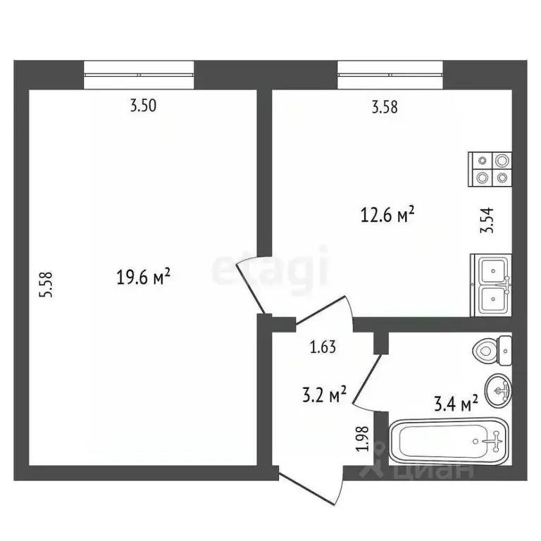 2-к кв. Саха (Якутия), Якутск ул. Кирова, 21/1 (38.8 м) - Фото 2