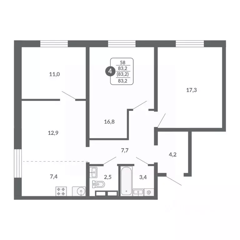 4-к кв. Кировская область, Киров ул. Потребкооперации, 34 (83.2 м) - Фото 1