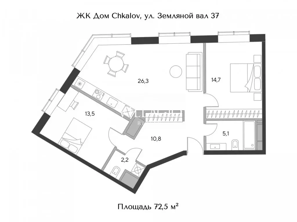 3-комнатная квартира: Москва, площадь Курского Вокзала, 1 (72.5 м) - Фото 0